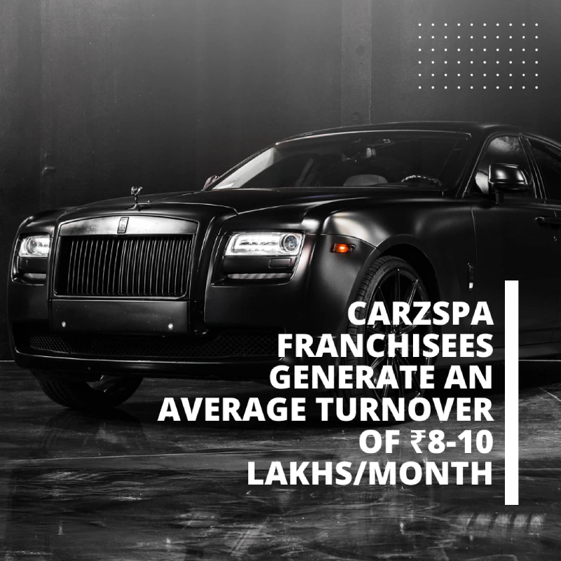 A concept imagery of a poster which talks about CarzSpa franchisees’ earnings with the image of a Rolls Royces in the background