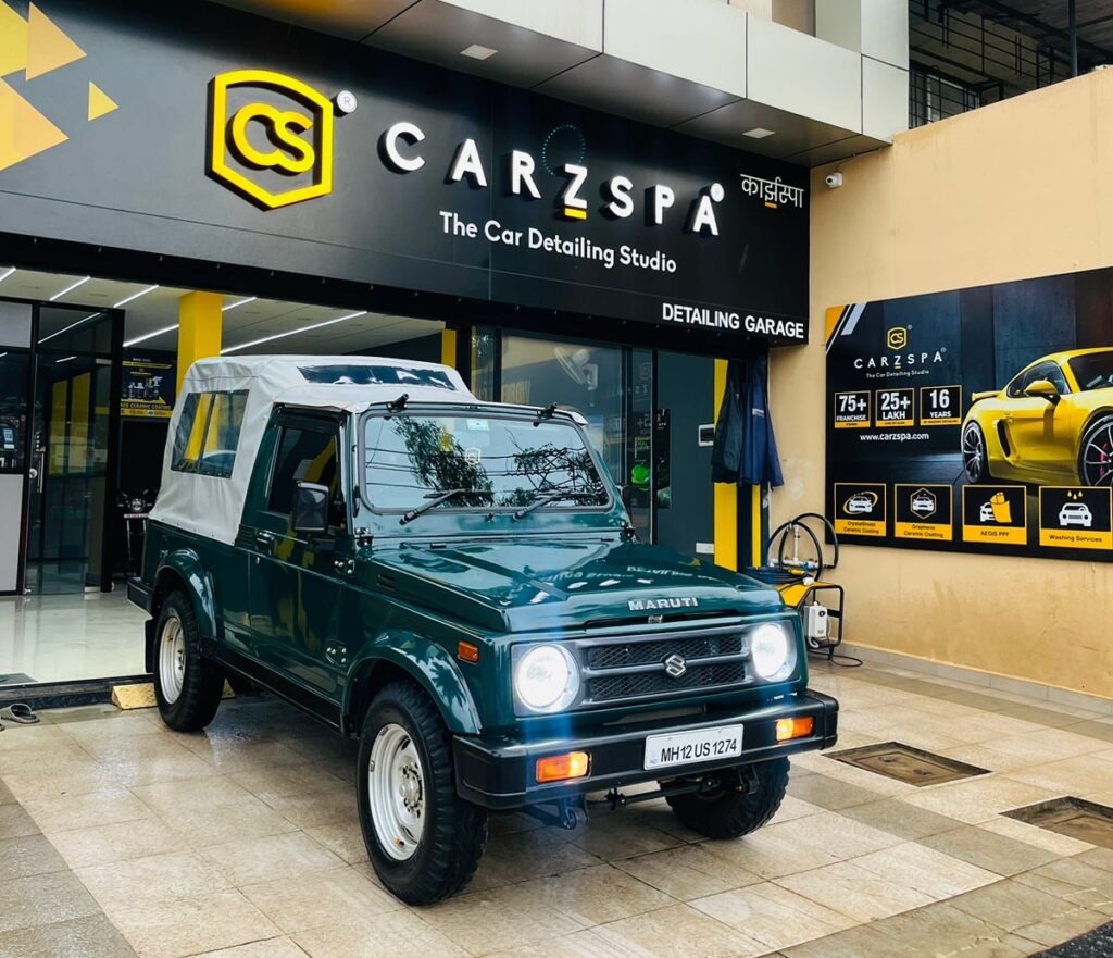 A Maruti Gypsy back to its glory days after getting detailed at CarzSpa Detailing Garage