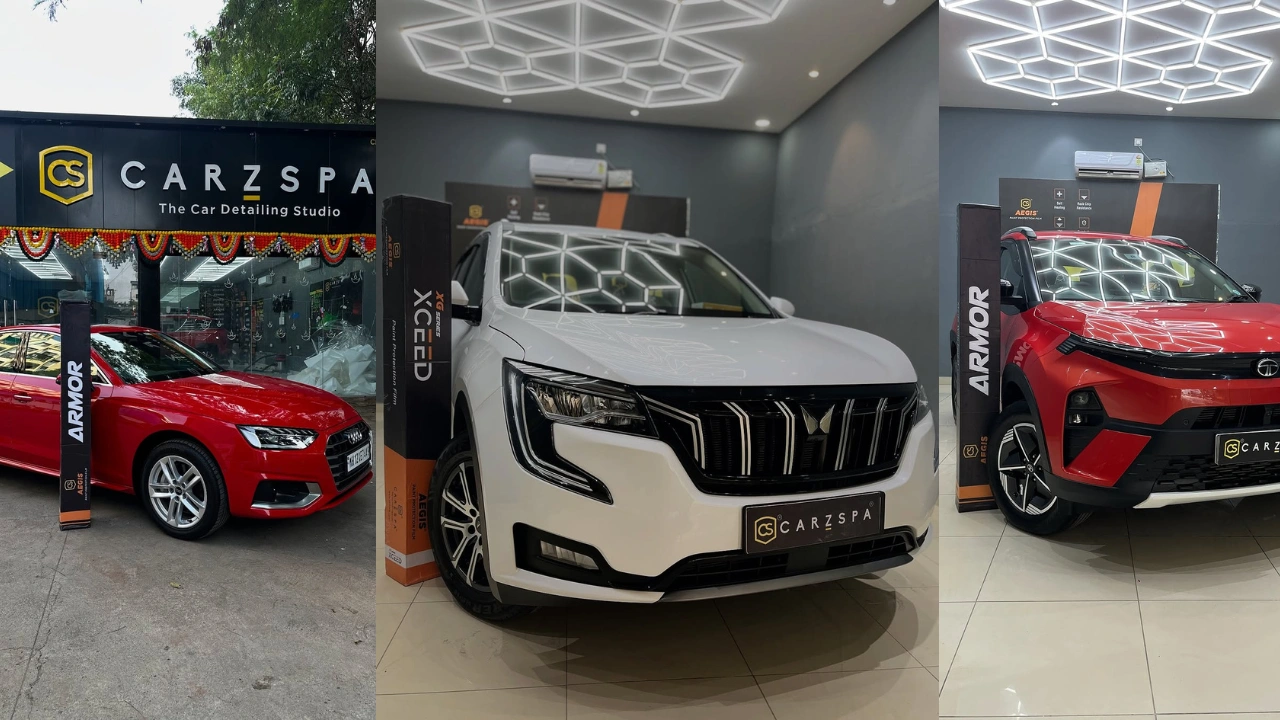 a collage of 3 types of cars with an Aegis-branded PPF box placed next to them